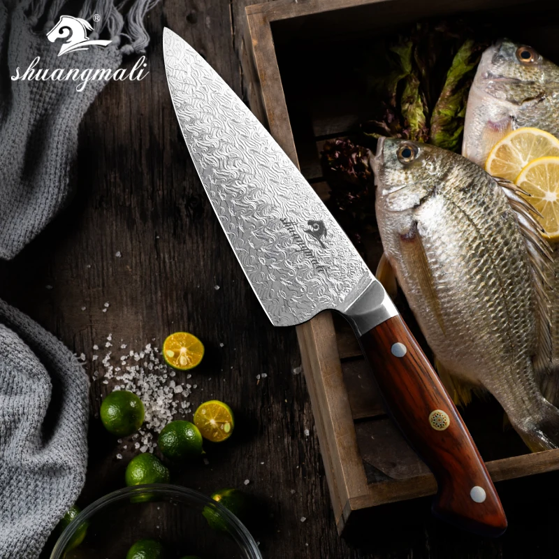 

8 Inch Chef Knive Forged Damascus Steel Utility Kitchen Knife Cleaver Slicing Knifes Cooking Tool With Dalbergia Wood Handle