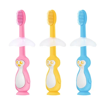 

Baby Soft SiliconeToothbrush Penguin Shaped Cleaner Baby Kids Training Dental Care Child Teeth Brushes For 1-3 Years Old