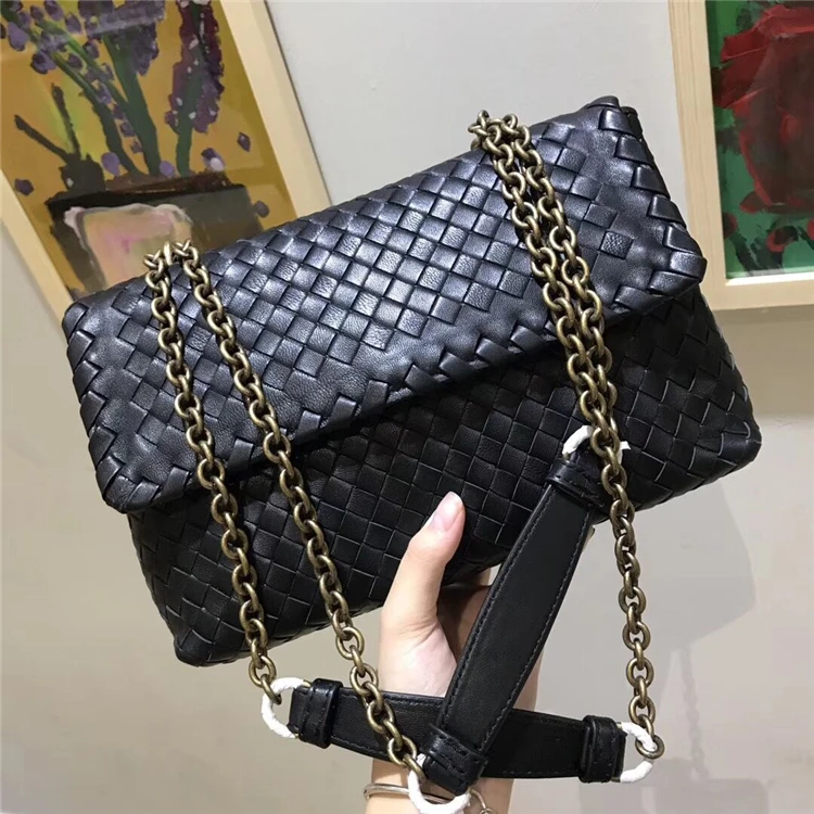 

2019 Genuine Leather Weave Woman Package Sheepskin Pure Manual Weave Package Single Shoulder Satchel Chain Small Square Package
