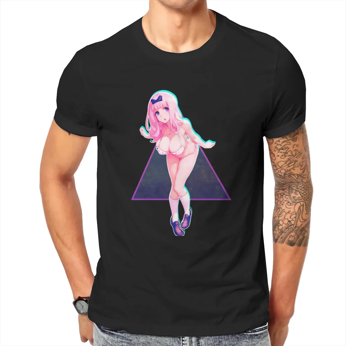 Chika TShirt Kaguya Sama Love Is War Miyuki Fujiwara Anime Homme T-Shirt Tees Pure Cotton Oversized Short Sleeve | Мужская одежда