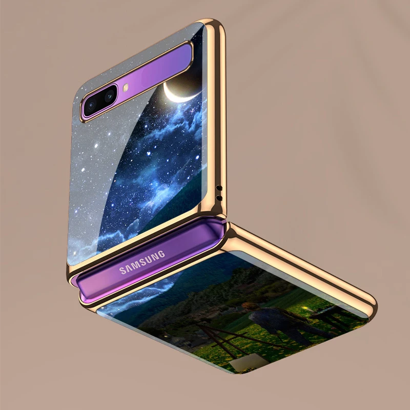 waterproof cell phone case Z Flip 3 Funda Case for Samsung Galaxy Z Fold 3 Flip 3 Gorgeous Starry Sky Lattice Plating Tempered Glass Coque Phone Case Cover phone carrying case