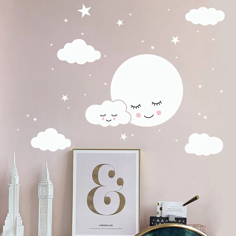 Stars White Cloud Decal Cartoon Wall Stickers For Kids Rooms Home Bedroom Decoration Stickers Baby Mural Wallpaper