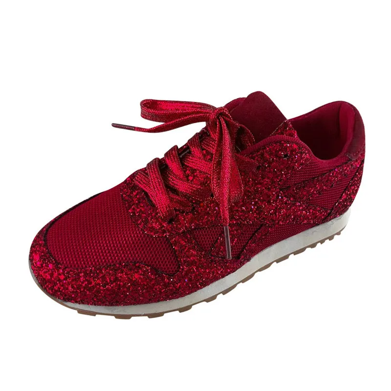 Модные весенние вулканизированные туфли; женские блестящие кроссовки; шикарные кроссовки; спортивная женская обувь на шнуровке; Повседневная дышащая обувь;#40 - Цвет: Красный
