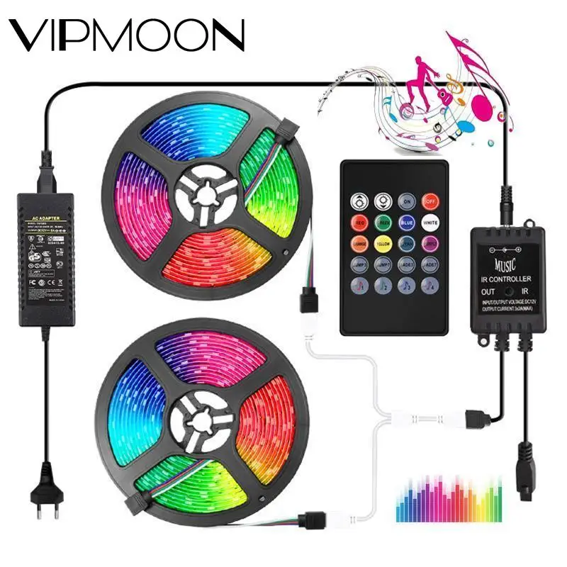 

LED Strip Light RGB 5050 2835 Music Sync LED Light Strip Waterproof 12v Sound Sensor 20Key Control RGB Tape Backlight Ribbon