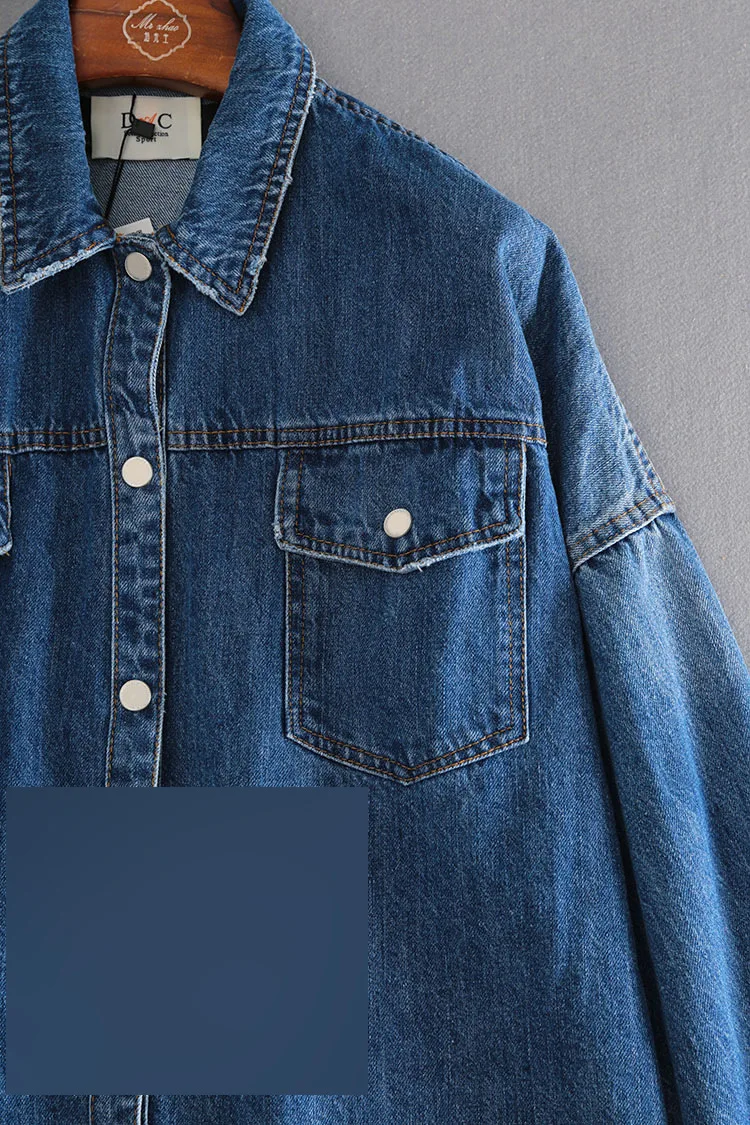 

It82 Loose Casual Jeans Coat Short in Front zhang mao bian Autumn Long Sleeve Jacket