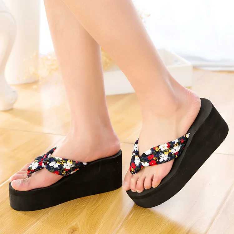 

Flash Jiao 7 Centimeters Thick High-Heel WOMEN'S Slippers Summer Anti-slip Platform Slanted Heel Thick Bottomed Beach 601 Floral