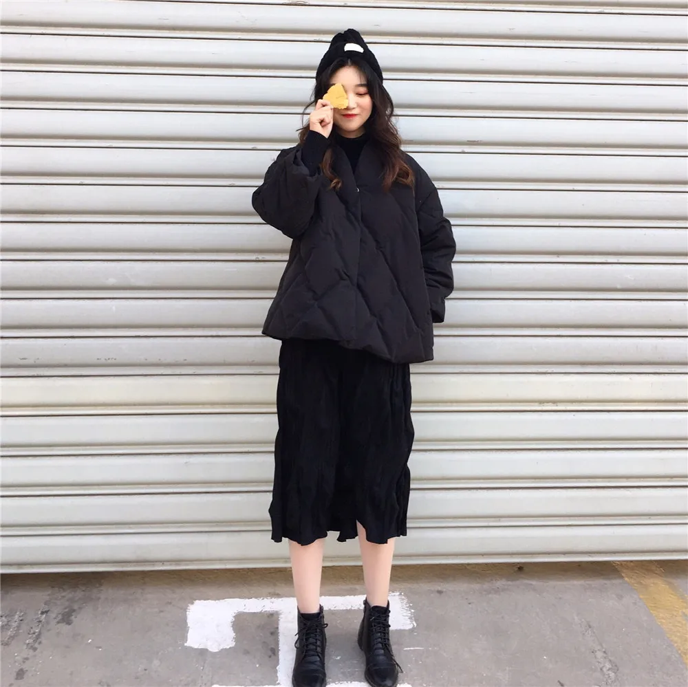 

Korean-style Western Style Simple Loose-Fit Solid Color Lozenge Short Versatile Warm Cotton Coat Women's 2019 Winter New Style