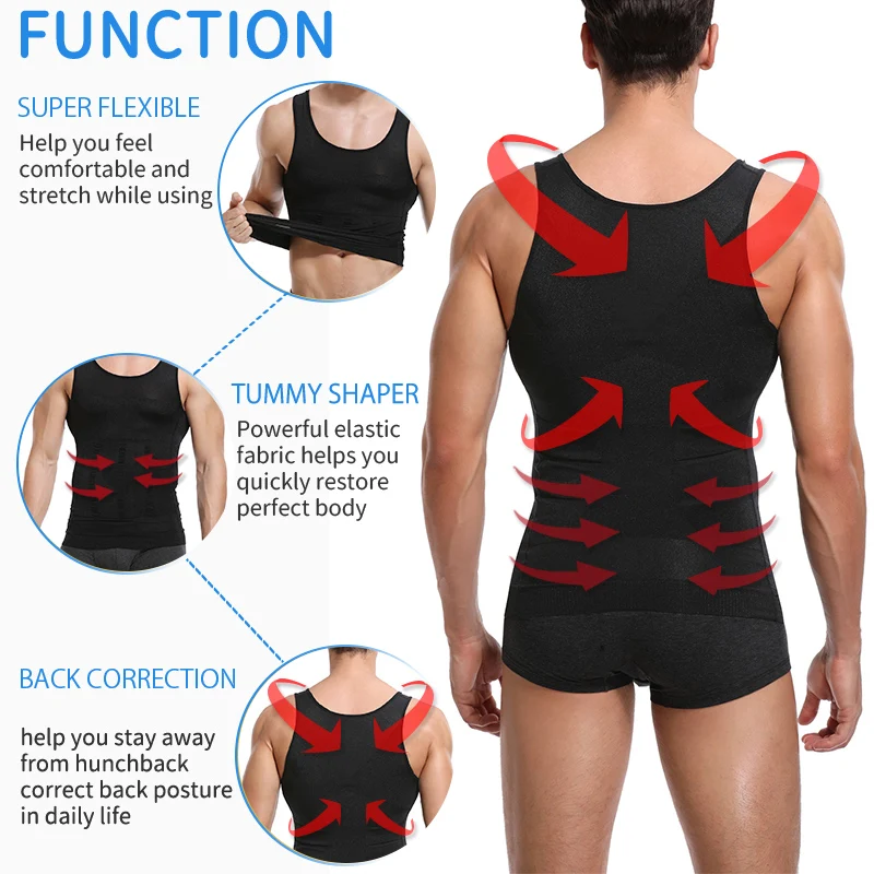 Moldeador de cuerpo para hombre, ropa moldeadora reductora de Abdomen, camisas de compresión adelgazantes, corsé superior de Fitness, ropa interior de ginecomastia oculta