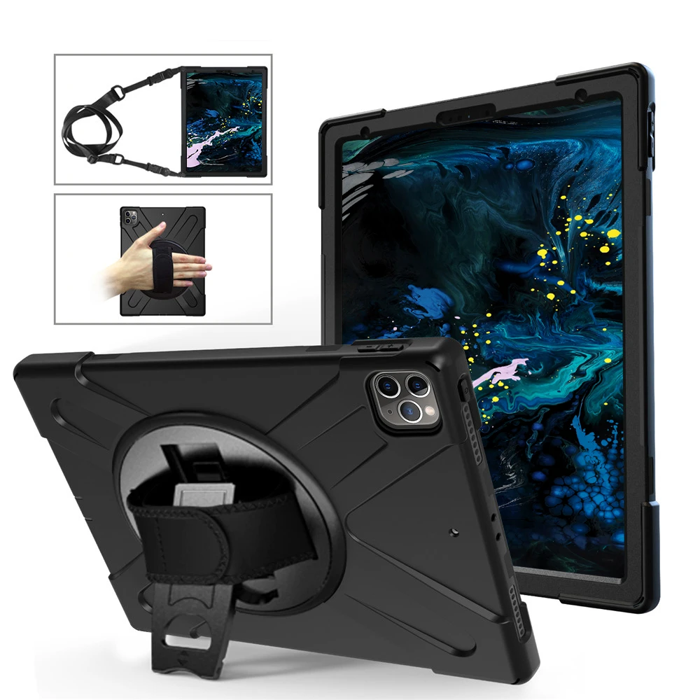 

For iPad Pro 2020 12.9 inch 2020 Cover 3 Layer PC + Silicone Tablet Protector Case for iPad Pro 11 2020 Case with Shoulder Strap