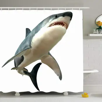 

Shower Curtain Set with Hooks 72x72 Grow Mammoth to Live Great Predator Big White Body 70 in Aquatic Animals Saltwater Wildlife