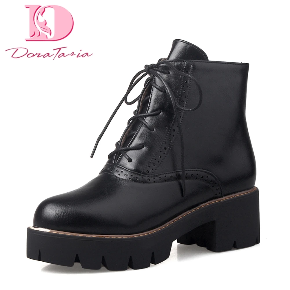 

Doratasia British Large Size 42 Ankle Boots Women Shoes Woman Leisure Fashion Square Heel Platform Brogue Shoes Female Boots