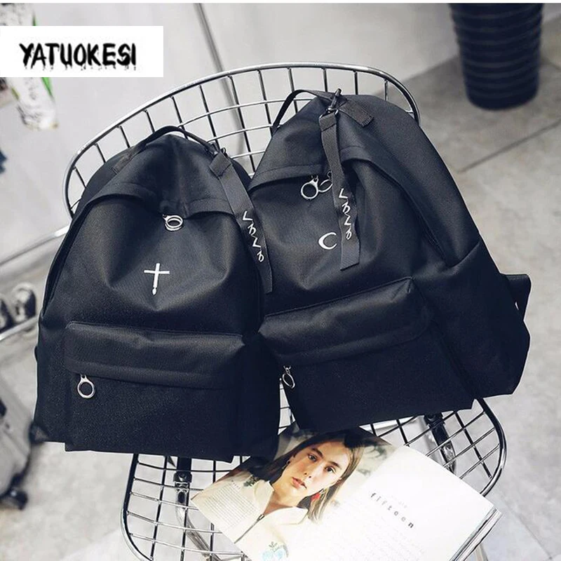 

2020 Canvas Backpack New Korean style Black Embroidery Backpack For Unisex Schoolbags Laptop Travel Bookbag Mochilas Mujer 2020