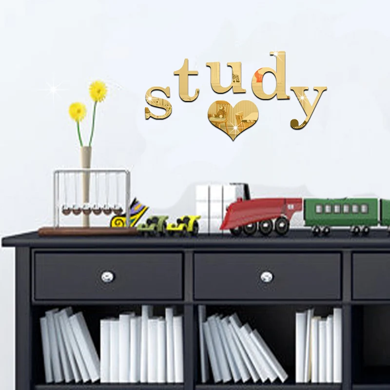 3D DIY настенные наклейки ps пластиковые зеркальные стикеры Алфавит английские