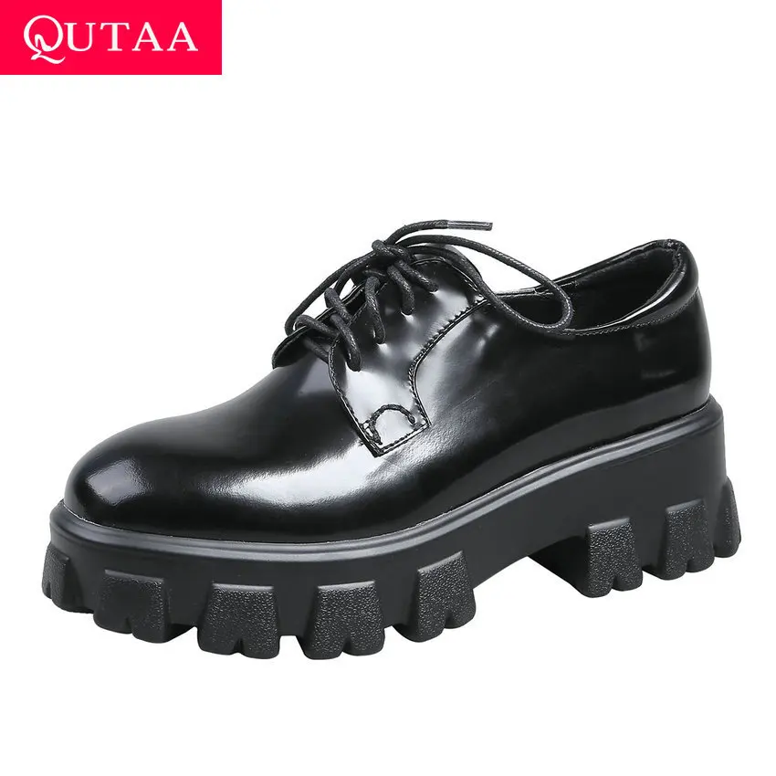 QUTAA/Женская обувь на платформе и шнурках женские туфли-лодочки из коровьей кожи