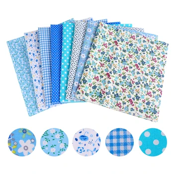 

Hot 8PCS Cotton Fabric Blue Series Manual DIY Cloth Small Flower Cloth Group For Cloth Set Home Fabric 50x50cm Handmade Sewing