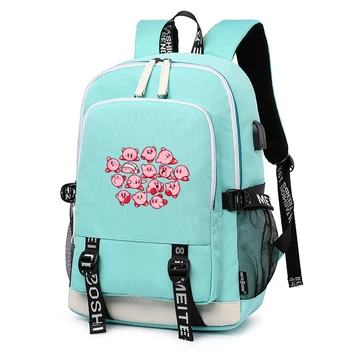 

Kawaii Kirby Women Backpack Oxford School Bags Pink Shoulder Bags Cartoon Bookbag USB Charging Laptop Bagpack Travel Rugzak