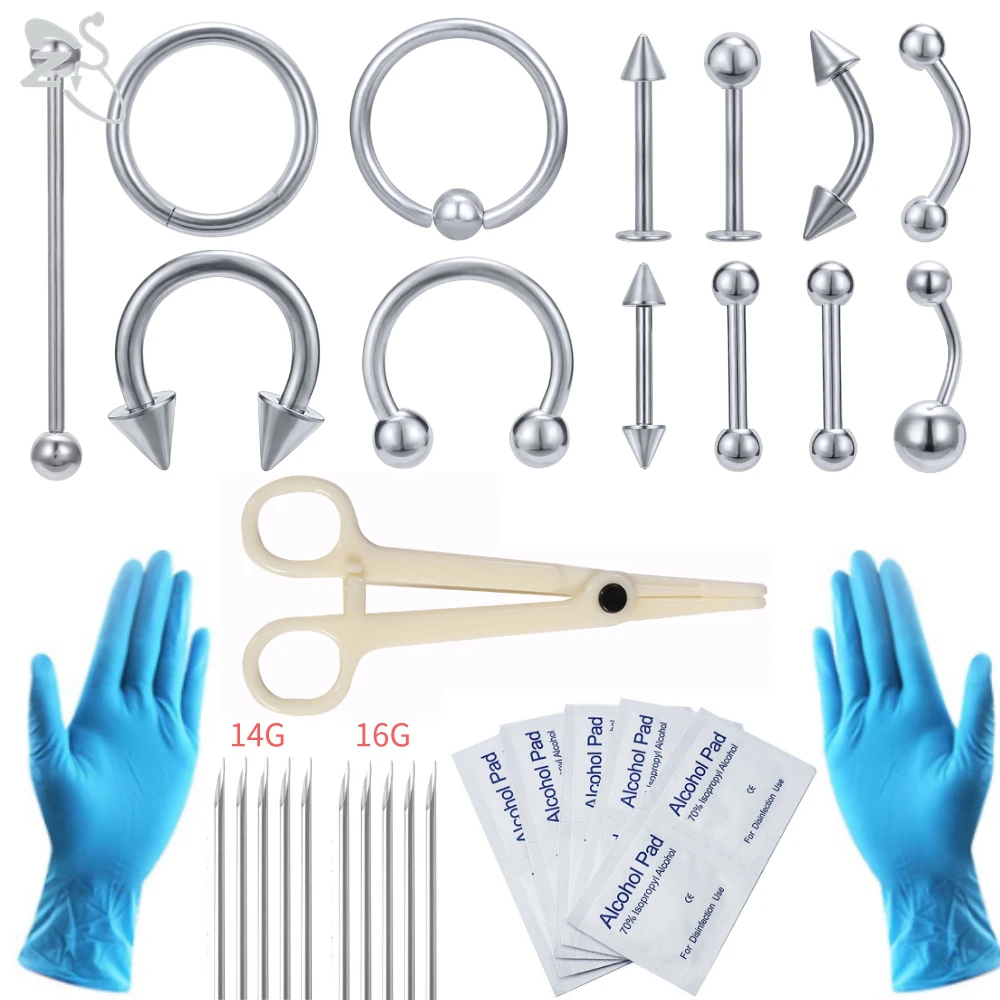 32/45 pcs Body Piercing Tool Kit Disposable Professional Body Piercing  Needles Clamp Gloves Tools Ear Tragus Nose Navel Piercing - AliExpress