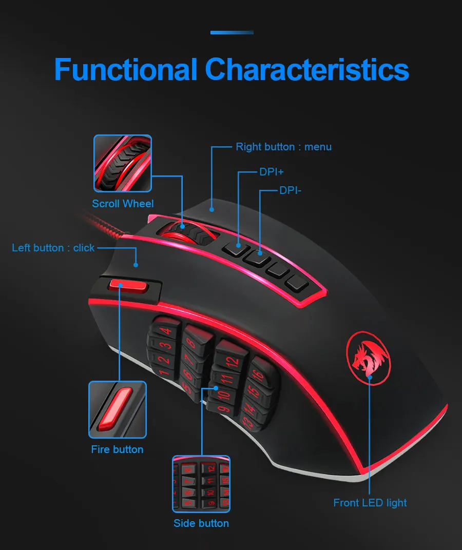 silent wireless mouse Redragon LEGEND M990 USB wired RGB Gaming Mouse 24000DPI 24buttons programmable game mice backlight ergonomic laptop PC computer small computer mouse