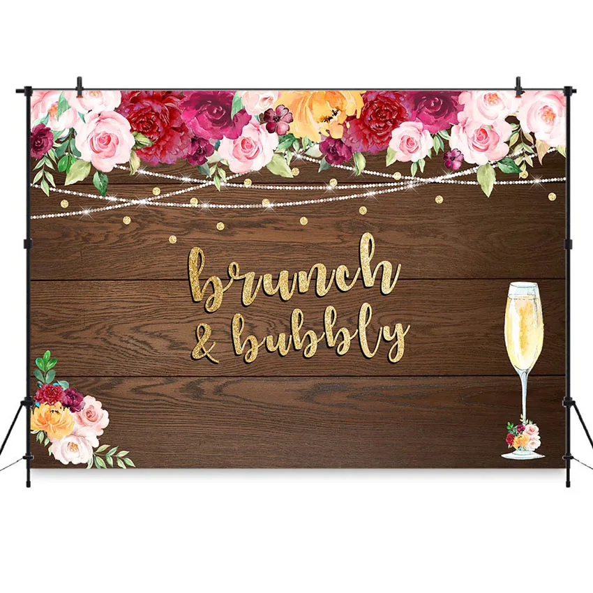 Funnytree Soft Fabric 8x8FT Brunch and Bubbly Bridal Shower Party Backdrop Pink Floral Gold Champagne Background Wedding Bachelorette Flower Decoration Banner Supplies Photo Booth Prop Pictures 