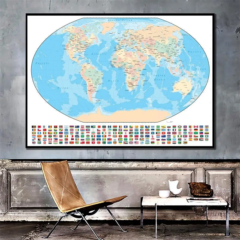 

150x225cm National capital World Map Posters and Prints Wall Art Pictures Canvas Paintings for Study room Office Home Decor