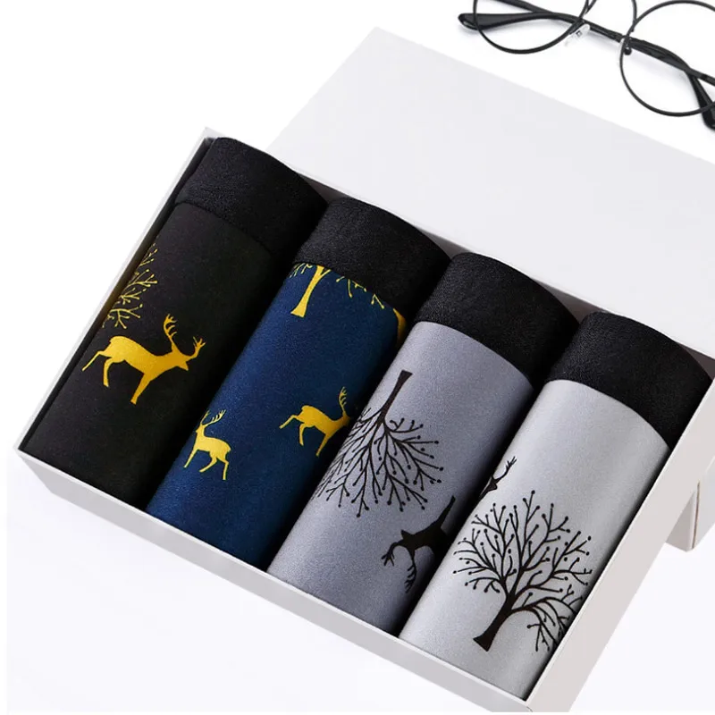4Pcs/Lot Men's boxer pants men's underwear brand men's underwear fashionable  casual  soft  comfortable and breathable