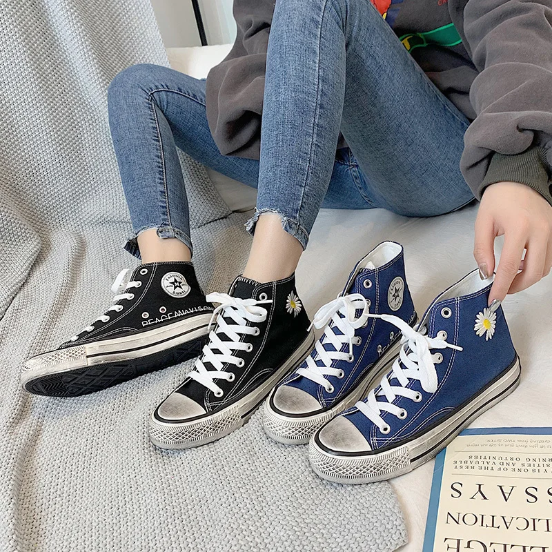 

Explosive women spring autumn fashion vulcanized shoes non-slip color matching canvas printing daily campus women's shoes U20-95
