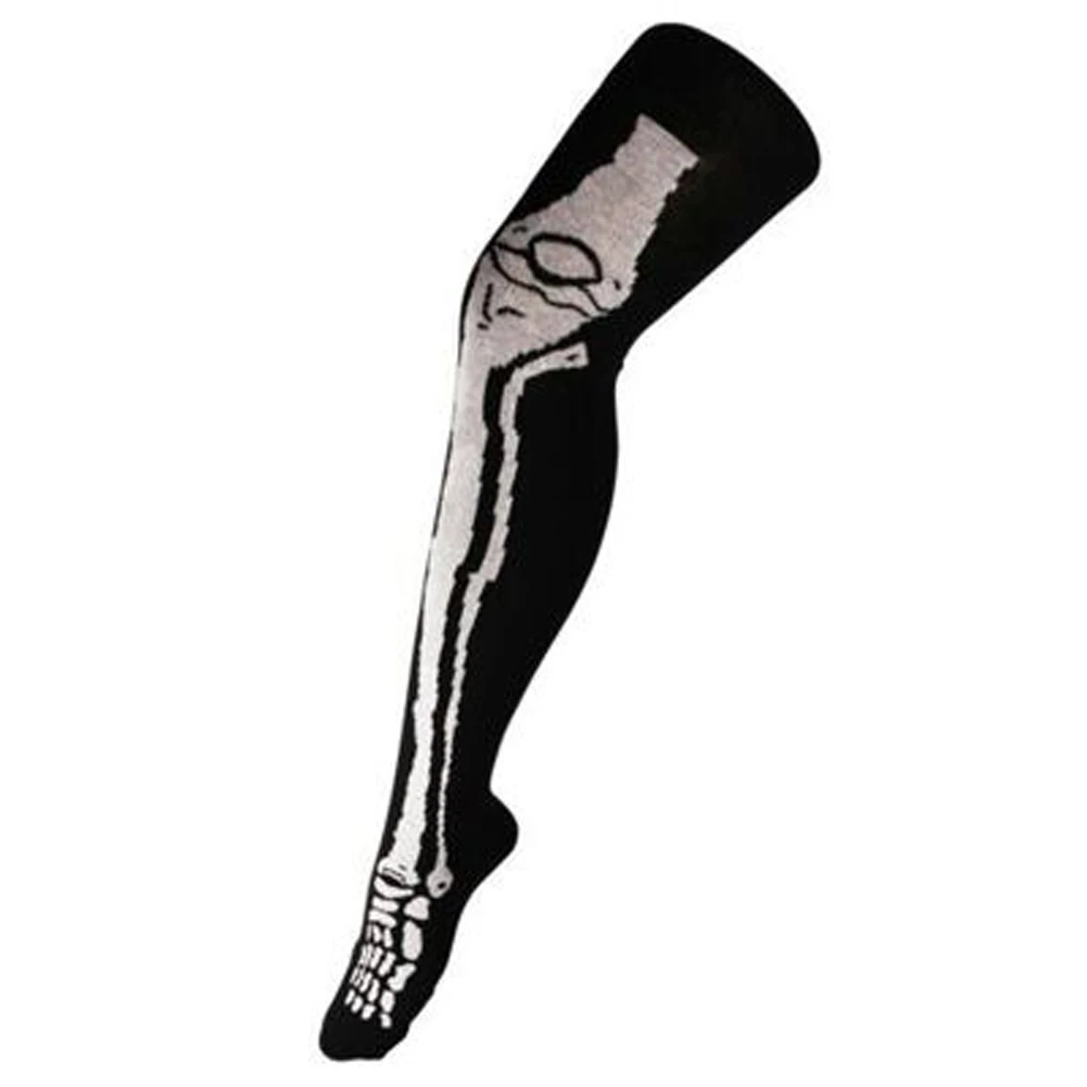 Новые чулки для женщин и девочек с рисунком кота летучей мыши, скелета, чулки выше колена, длинные черные чулки для студентов