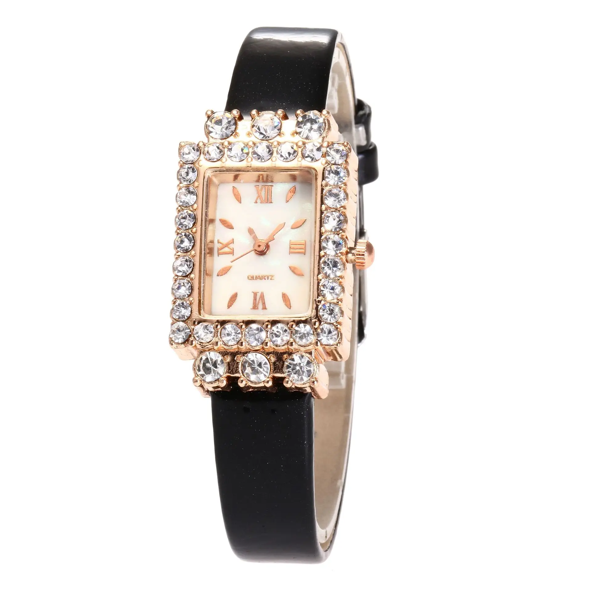 

New Style Women's Diamond Set Rectangular Watch Korean-style Cool Students Watch Leather Strap Watch