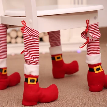 

4Pcs Christmas Dining Table Chair Protective Cover Stool Leg Red Christmas Chair Cover Non-slip Cases