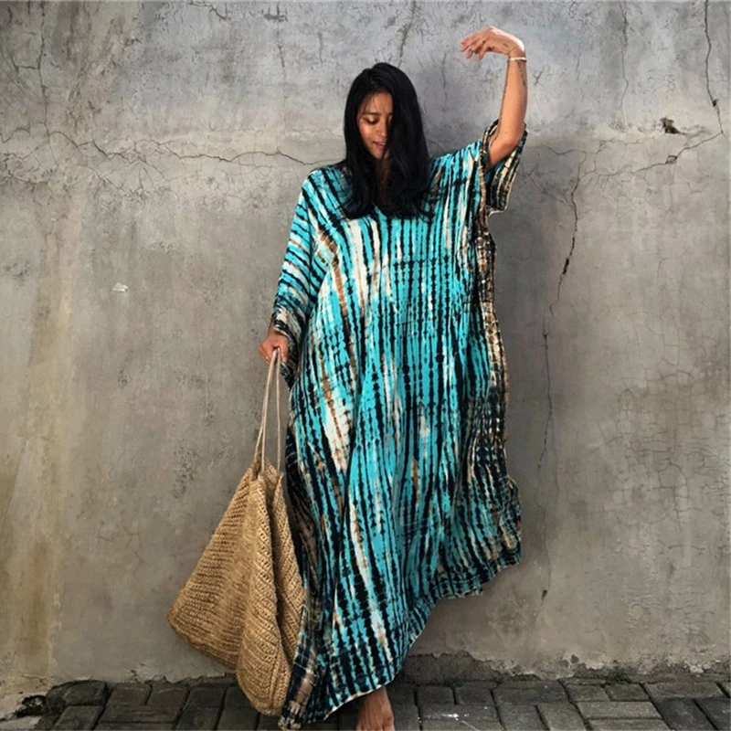 white christmas dresses Long Sleeve Tie Dye Maxi Dress by Nuichan main image 1