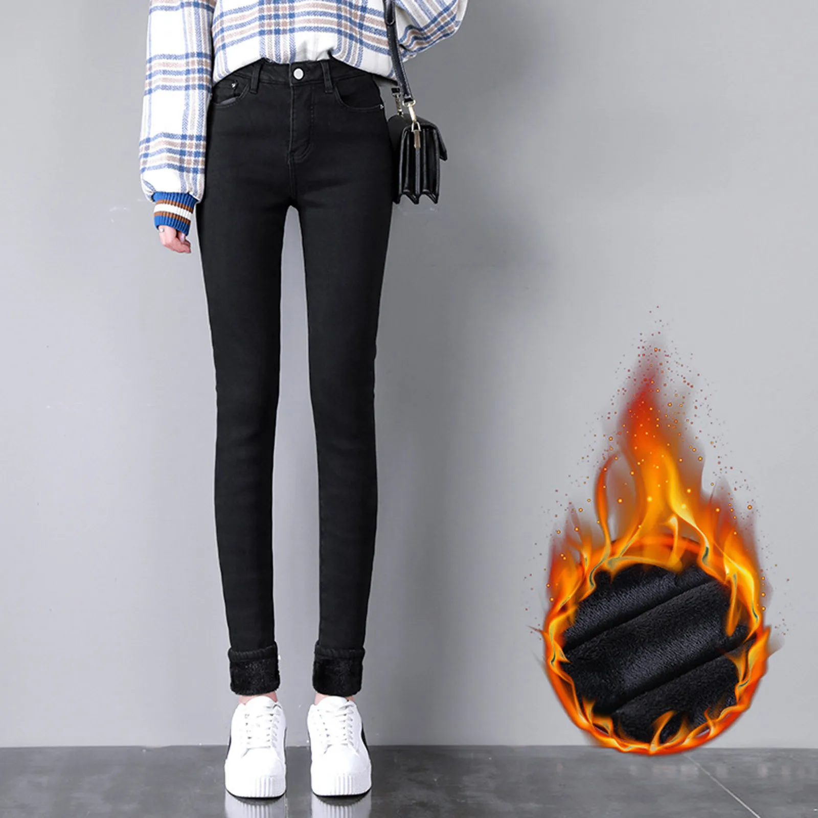 Pantalones vaqueros de terciopelo para mujer, pantalón clásico elástico, cálido, grueso, de cintura alta, cómodo, para invierno, 2021