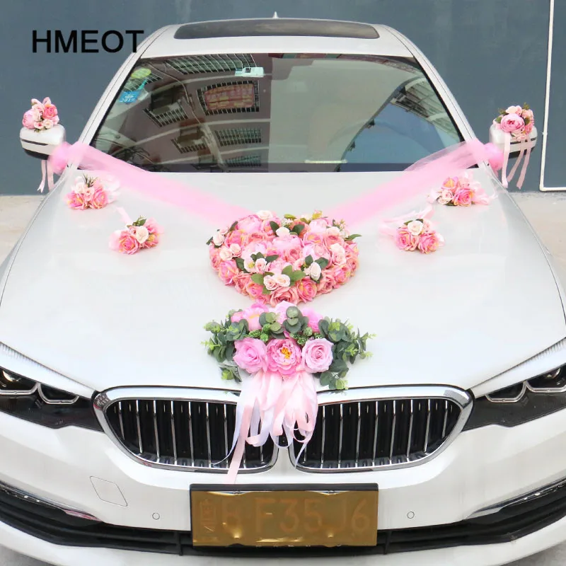 

HMEOT custom made Romantic Style Heart-shaped Wedding Car Decoration Flowers Wedding Decorative Artificial silk Rose Flowers