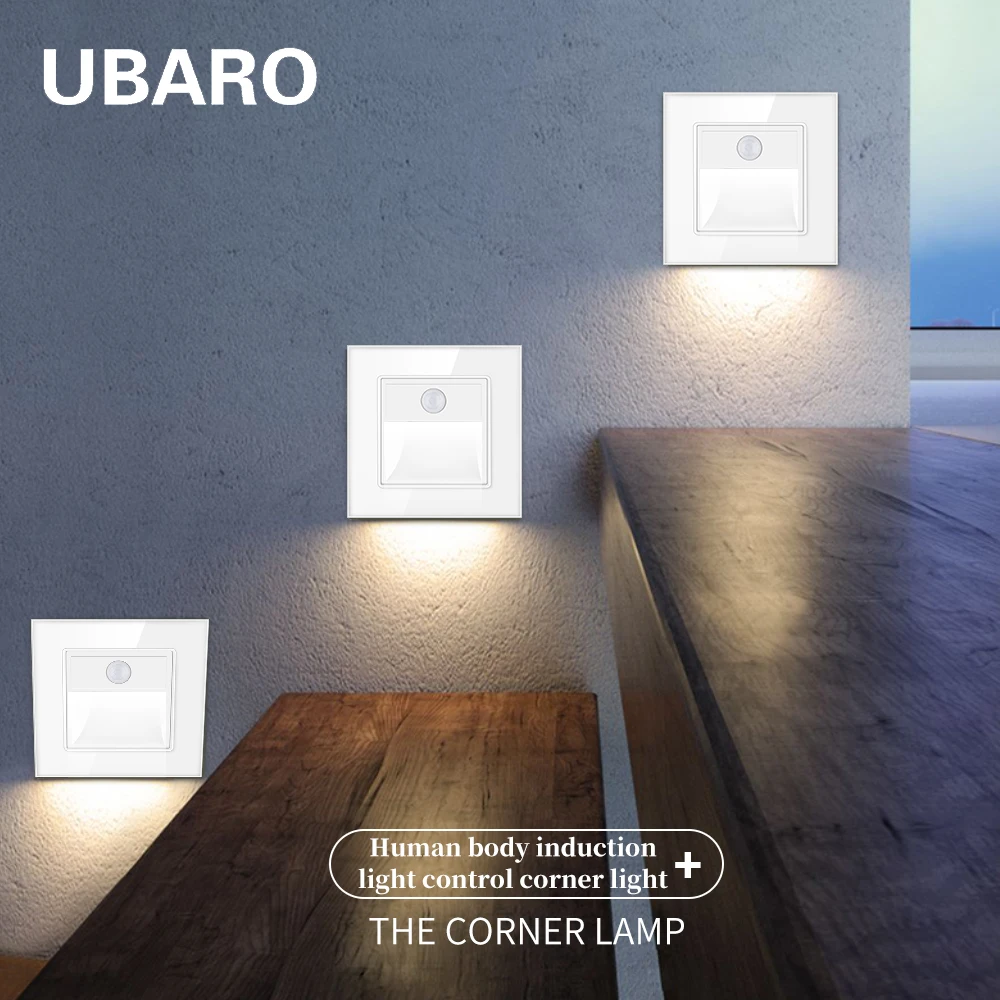 Description Picture 4 of itemUBARO Tempered Glass Panel Wall Sensor Light Balcony Corridors Stairs Human Body Induction PIR Motion Led Step Lamp Ac100-240V