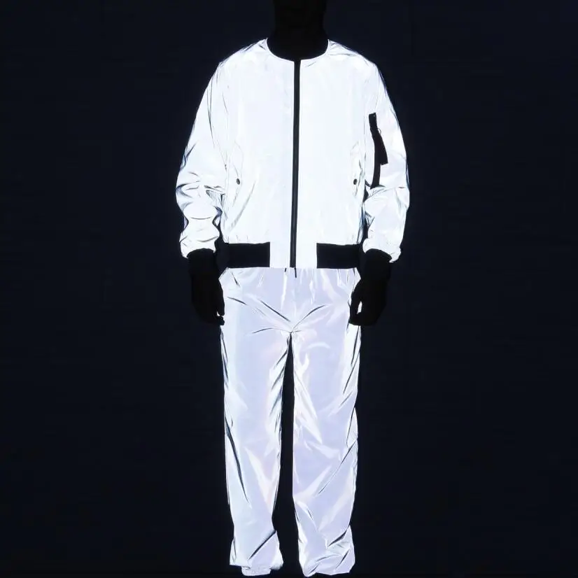

Men And Women Couples Reflective Set Europe And America Hip Hop Hip Hop Fully Reflective Two-Piece Set Harajuku Outdoor Sports N
