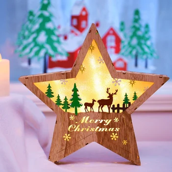 

Nordic Wind Wood Christmas Decoration Creative LED Star Light Desktop Decoration Christmas Day Party Decoration Gift