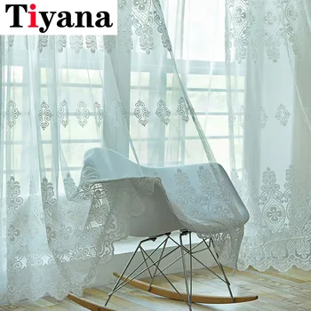 

White Foral Embroidered Sheer Curtains For Windows Living Room Modern Tulle Drapes Bedroom Tulle Kitchen Home Decoration JK116Y