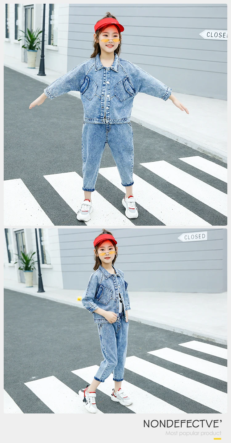 Vintage Children Clothing Spring Denim Jeans Girls Outfit Boutique 2pcs Set Kids Clothes Two Pieces  Girls Denim Clothing Sets