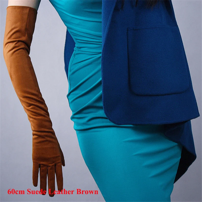 Ультра длинные кожаные перчатки 60 см длинные эмуляции из натуральной кожи PU кожаные перчатки женский без подкладки Для женщин PU перчатки P15