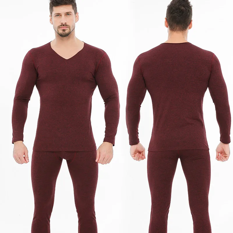 wine red Winter long johns thermal underwear set for men warm thermo lingerie men's compression underwear warm underpants undershirt - Цвет: wine red