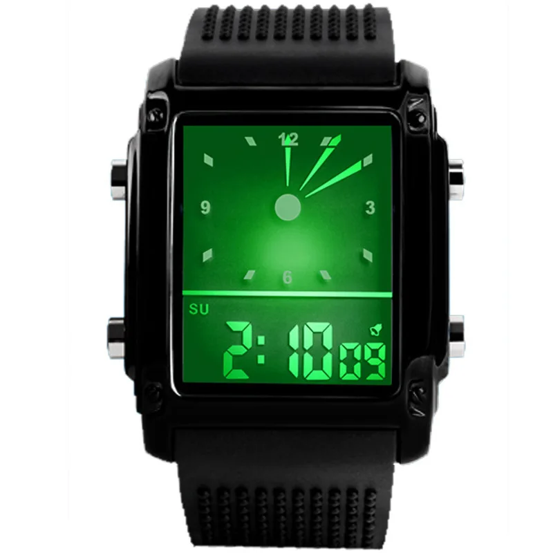 Новые мужские часы светодиодный цифровые часы мужские спортивные часы индикатор второго часового пояса аналого-цифровые часы СВЕТОДИОДНЫЙ Цветной подсветкой светящиеся часы reloj