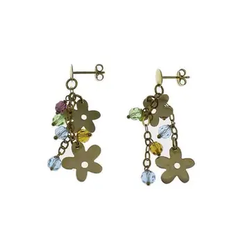 

Earrings multicolored long yellow gold with flowers