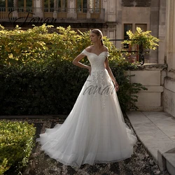 Simle Sweetheart Off The Shoulder Wedding Dresses A-Line Lace Appliques Backless Organza Bridal Gown robe de mariée vestidos