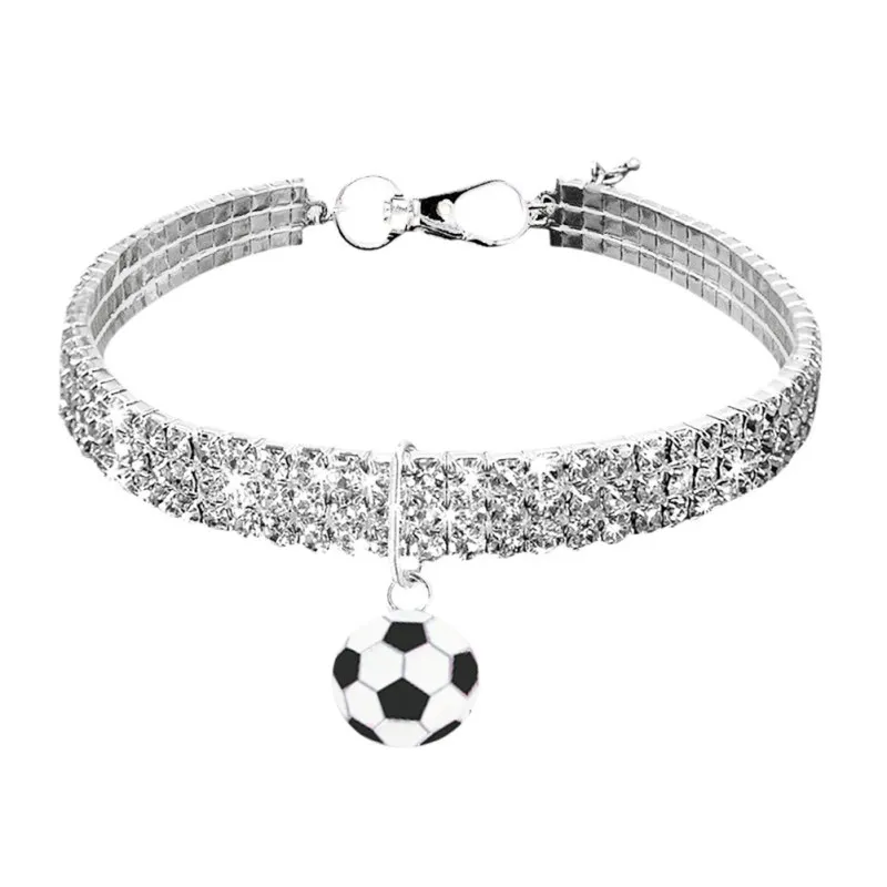 Белый 2019ошейник для собак блестящий ошейник с орнаментом для собак с футбольной подвеской для украшения свадебной вечеринки регулируемое ожерелье для домашних животных - Цвет: Белый