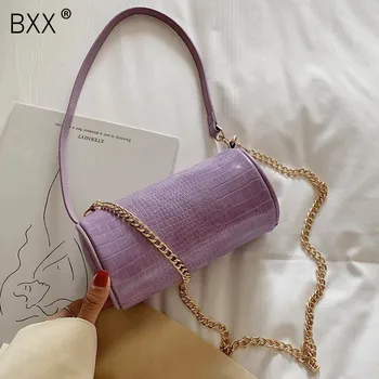 

[BXX] Crocodile pattern PU Leather Crossbody Bags For Women 2020 Solid Color Simple Shoulder Handbags Female Travel Totes HM355