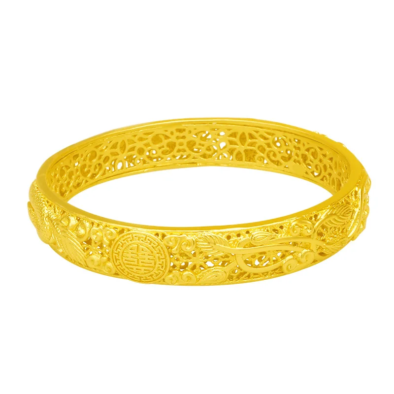 Hollow Dragon and Phoenix Jewelry Yellow Gold Plated Wedding Bangle Bracelet Gift | Украшения и аксессуары