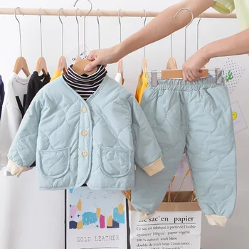 

Children's clothing sets winter plus velvet 2 piece baby boys girls clothes Windbreaker thick padded suit for baby clothes