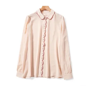 

100% Silk PetalsCollar Women'S Blouse Shirt Long Sleeve Elegant Ladies Blouses And Tops