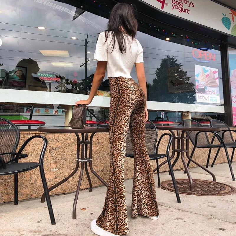 

High Waist Leopard Print Flare Leggings 2019 Autumn Winter Women Fashion Sexy Flare Leggings Bodycon Trousers Club Pants
