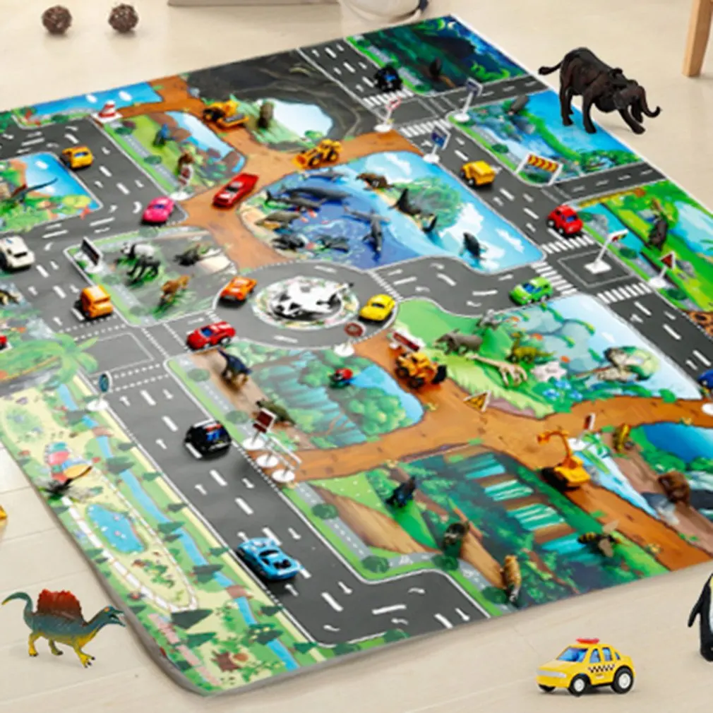 

Dinosaur World Map Toy Car Model Game Mat Interactive Children's Playhouse Toys (Signpost + Dinosaur + Map + Tree + Car)