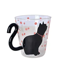 Креативная чашка для воды с высоким бором из силикона, Термостойкое стекло с рисунком черного кота, прозрачная чашка для любителей молока, стеклянная чашка для питья